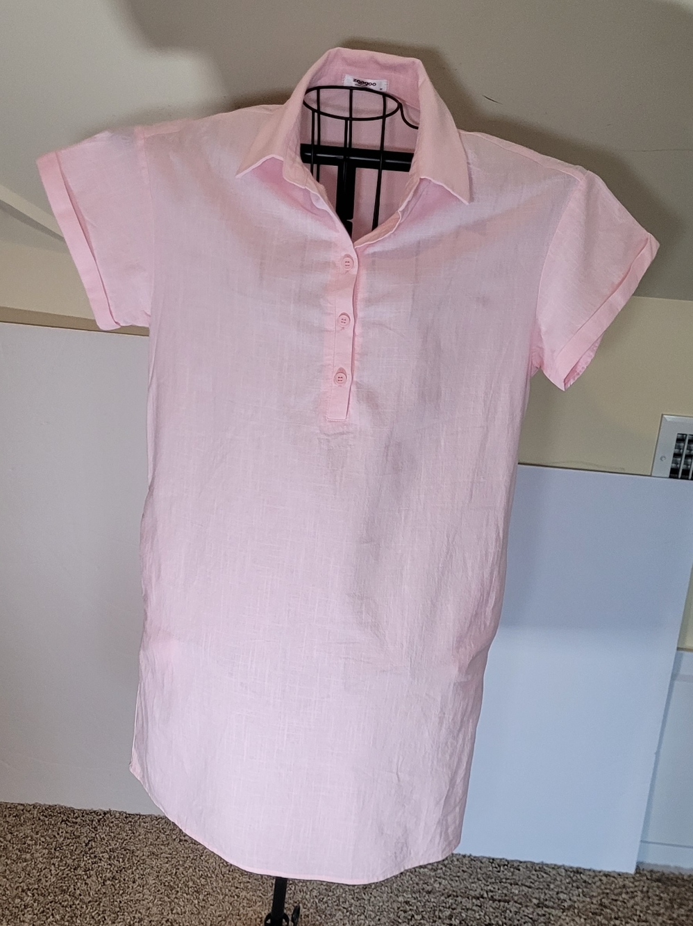 Zeagoo Light Pink Short Sleeve Shirt Dress With Pockets